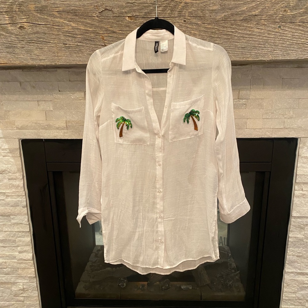 Sequin pineapple button down shift cover up